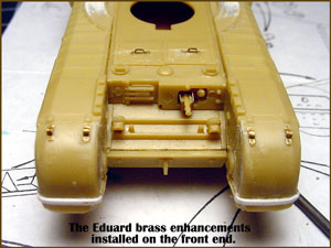 [All of the Eduard brass parts on the hull front.]