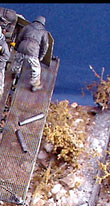 The diorama base was built in tiers using foam board and Styrofoam.