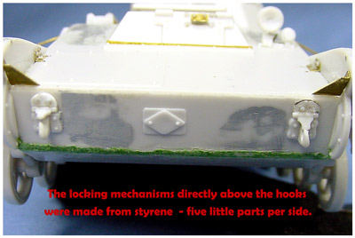 [The tow hook locking mechanisms were scratched from styrene - five little parts per side.]