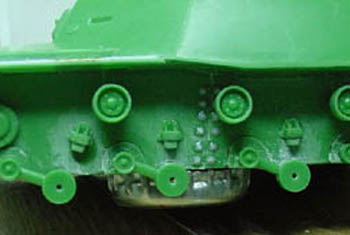 [On the hull sides, there is a plate seam that was missing.  The seam was scribed in the appropriate place and Grandt Line rivets were placed in pairs on both sides.]